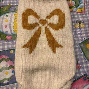 Cream Dog Sweater with Mustard Bow Knit